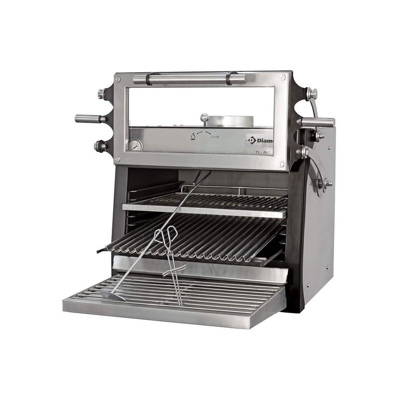 Four-BBQ à charbon DIAMOND CBQ-060/RX - Porte relevable inox - 60 kg/h