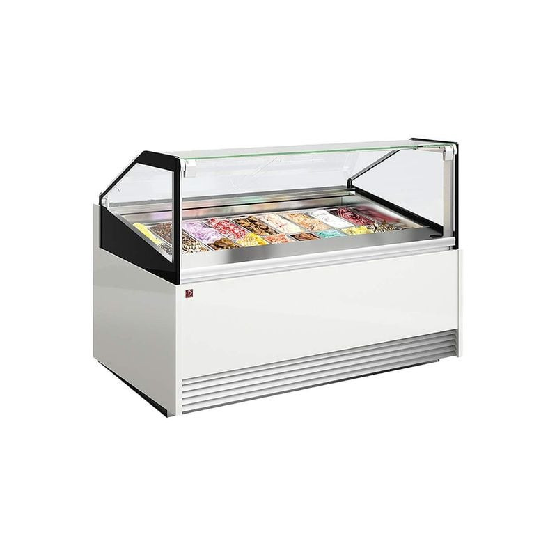Comptoir glace DIAMOND 12 bacs inox - Vitre gaz et unité plug-in