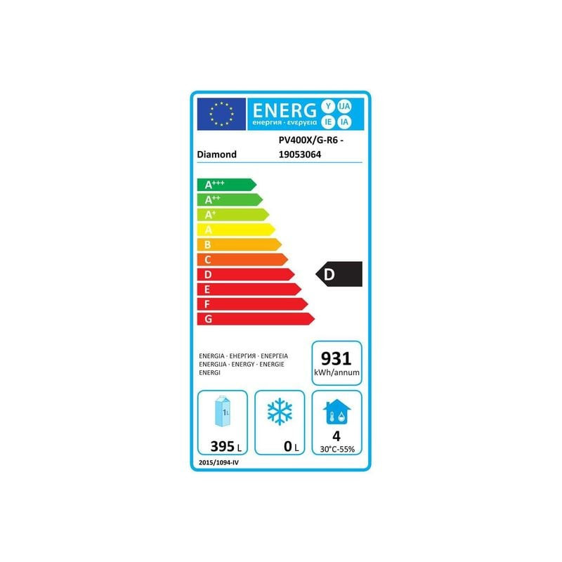Armoire frigorifique DIVERSO 400 litres - Porte vitrée ventilée inox