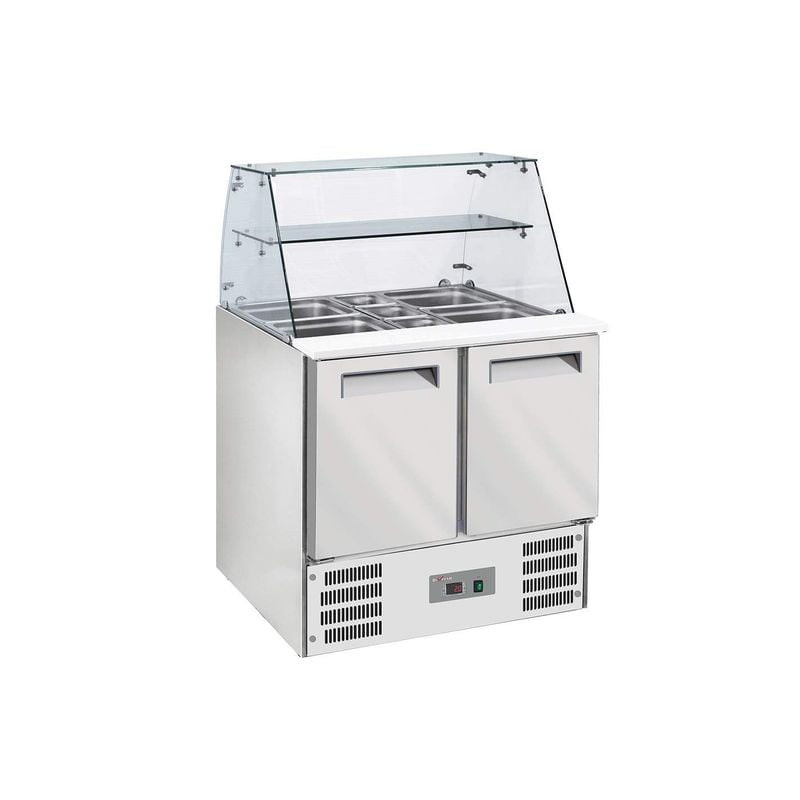 Saladette réfrigérée DIVERSO - Vitre bombée avec bacs GN et réserve