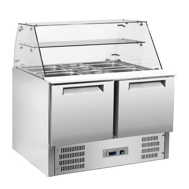 Saladette réfrigérée DIVERSO - Vitre bombée avec bacs GN et réserve