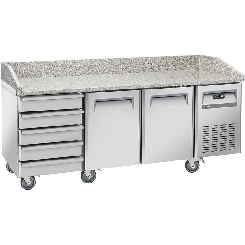 Table frigo pizzeria DIVERSO 2 portes + 5 tiroirs - Roues freinées