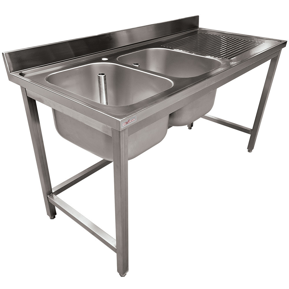 Plonge inox ECO 2 cuves égouttoir droite DIVERSO - Évier CHR