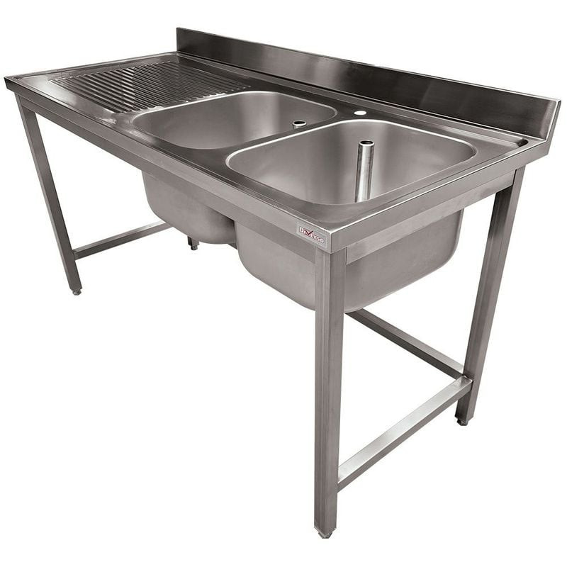 Plonge inox ECO 2 cuves avec égouttoir gauche DIVERSO - Professionnel