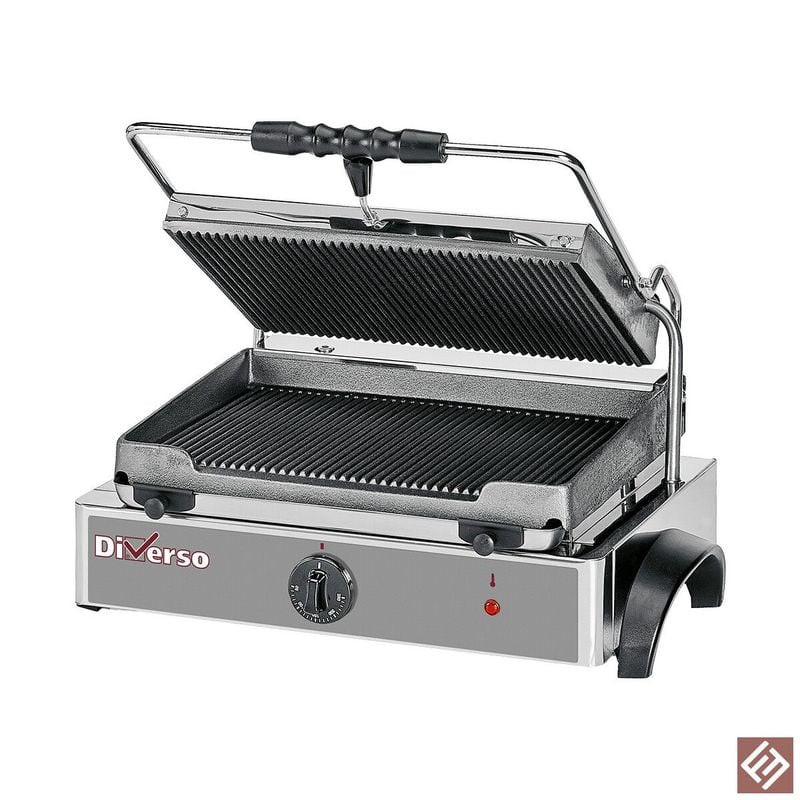 Grill panini électrique DIVERSO - Plaques rainurées fonte 365x255 mm
