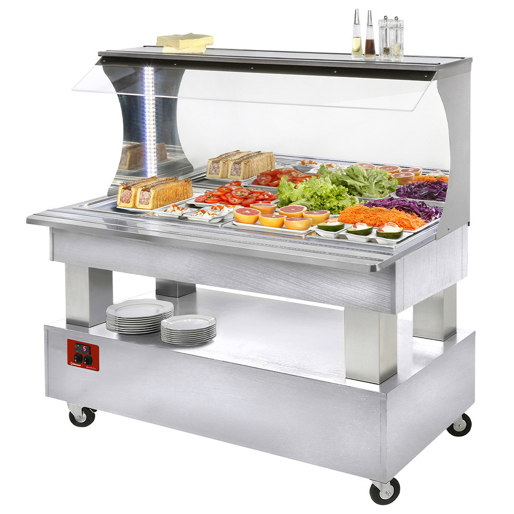 Buffet réfrigéré mural Diamond - Salad bar 4 bacs GN1/1 en bois blanc