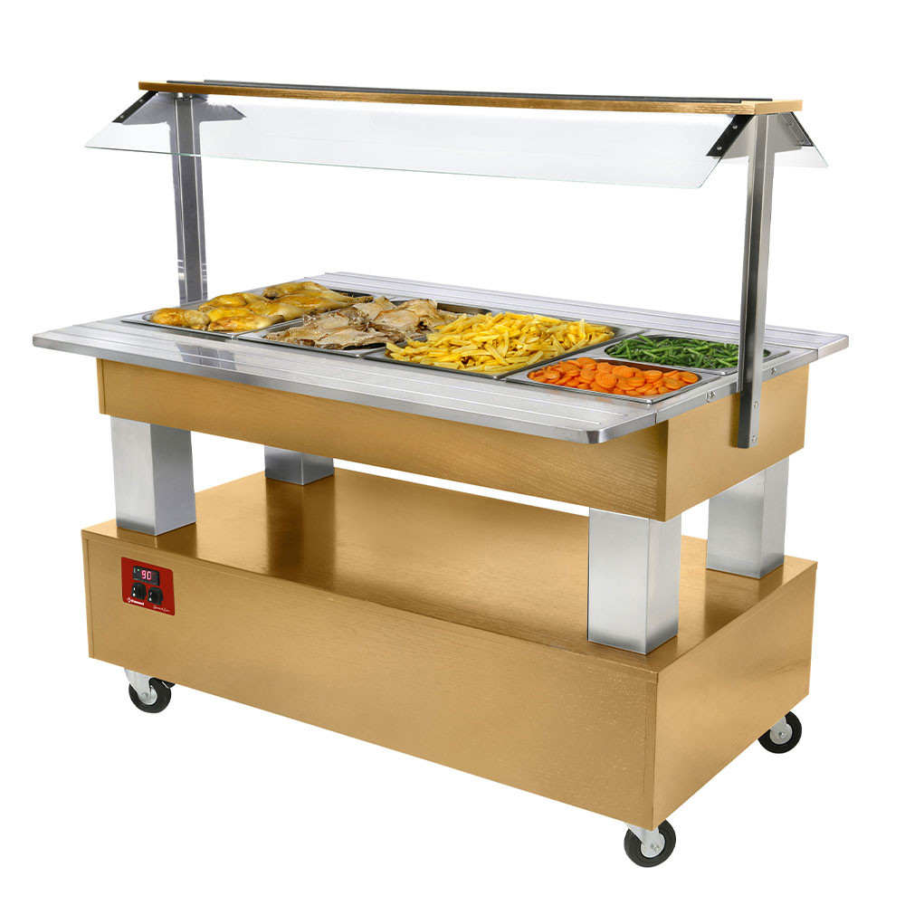 Buffet bain-marie DIAMOND 4x GN 1/1-150 - Bois chêne clair