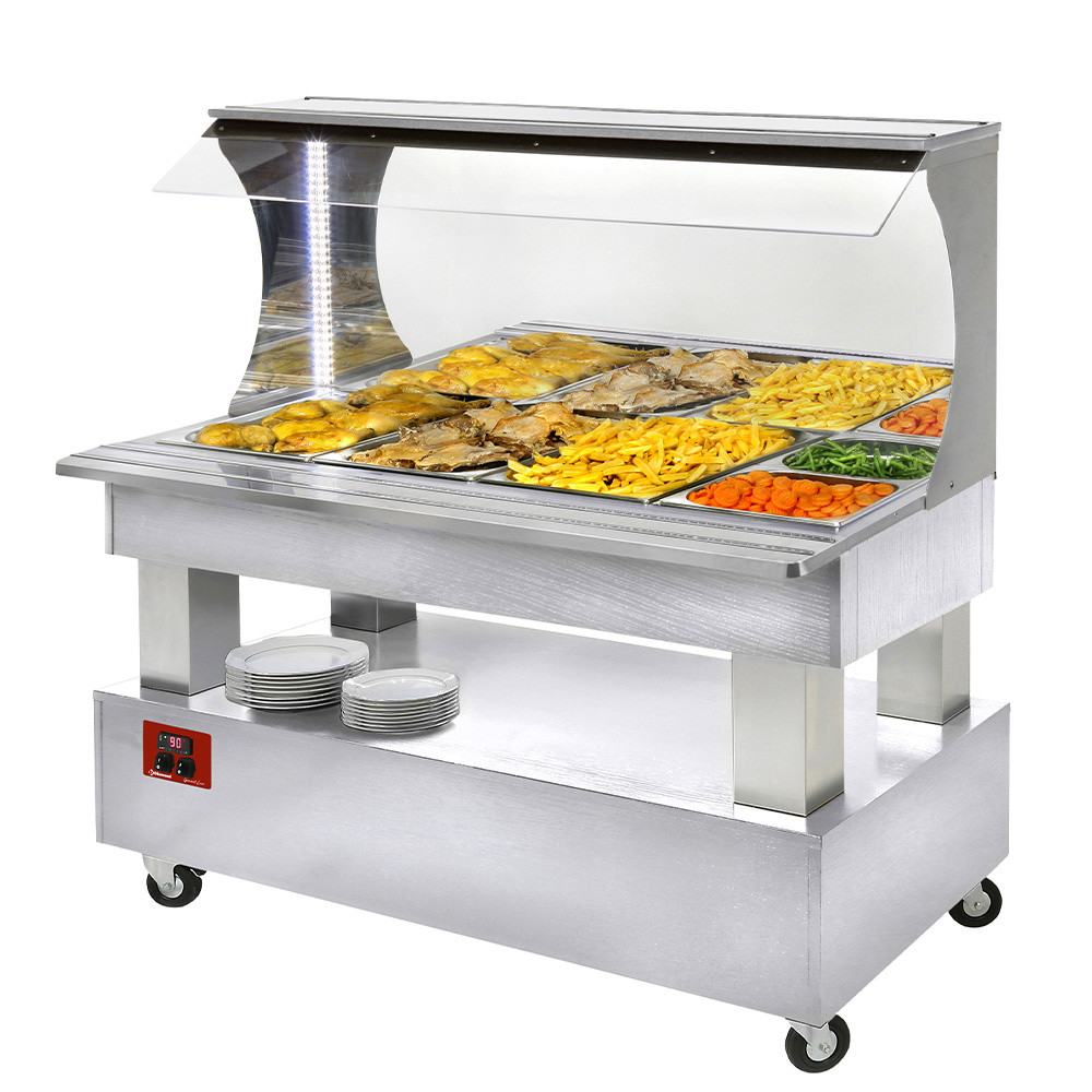 Buffet chauffant mural DIAMOND - Bain-marie 4 bacs GN1/1 en bois blanc