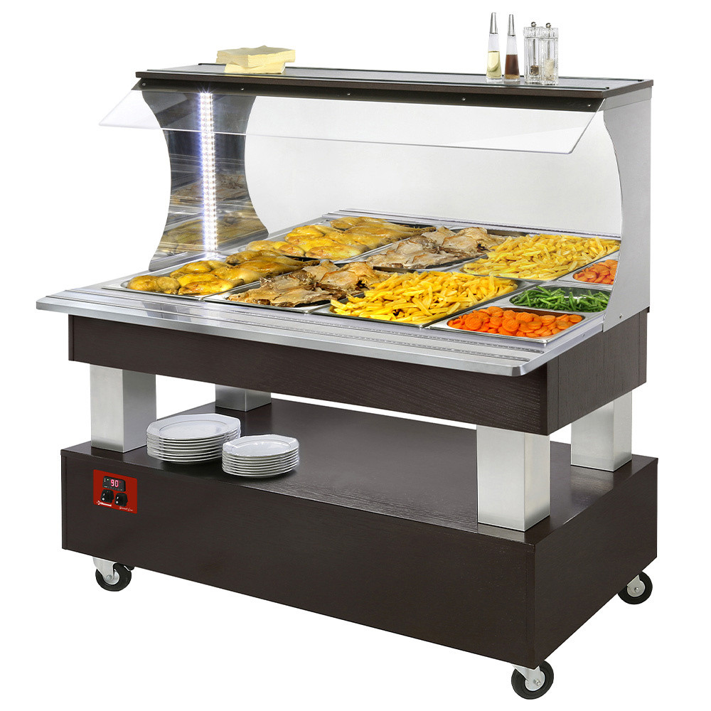 Buffet chauffant mural DIAMOND - Bain-marie 4 bacs GN1/1, bois Wengé