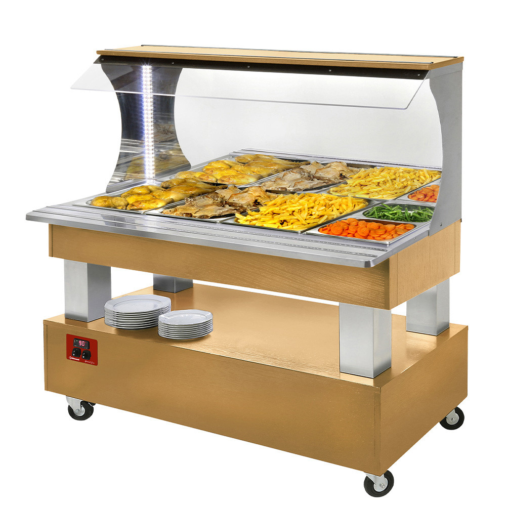 Buffet chauffant mural professionnel DIAMOND - Bain-marie 4 bacs GN1/1