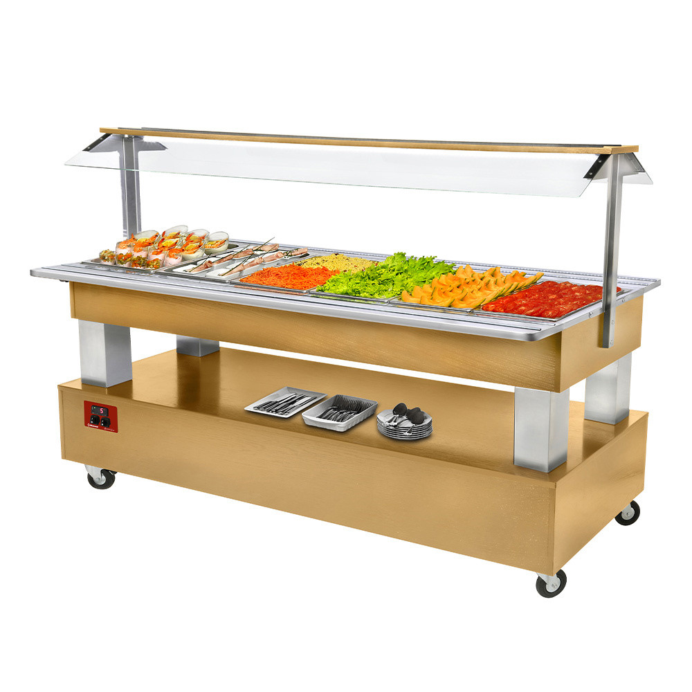 Buffet réfrigéré salad bar DIAMOND - 6 bacs GN, bois chêne clair