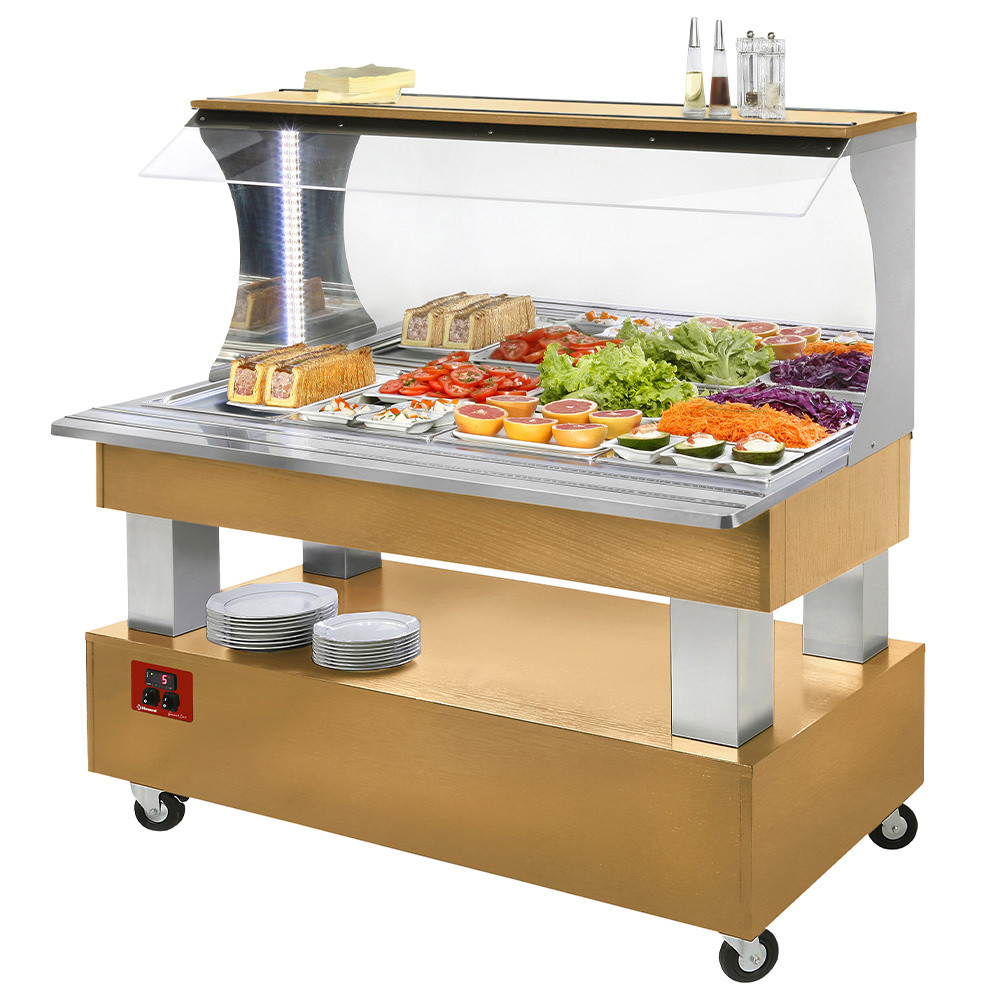Buffet réfrigéré mural DIAMOND - Salad bar 4x GN1/1-150 en chêne clair
