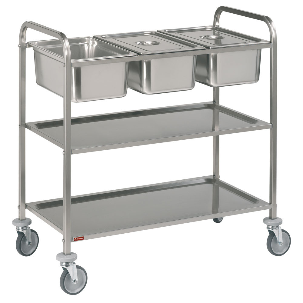 Chariot de service inox DIAMOND - 3x GN 1/1 + 2 niveaux - 80 kg charge