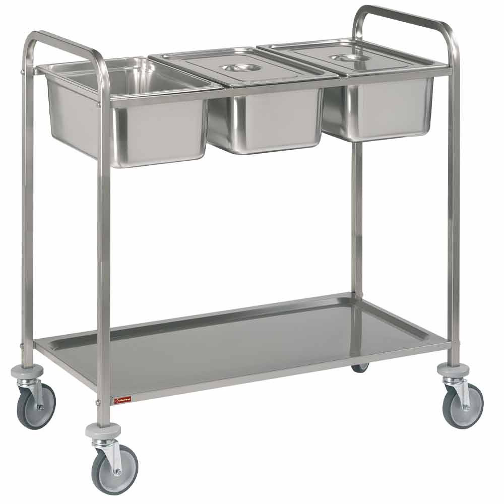 Chariot de service professionnel DIAMOND - 3 GN 1/1 + étagère inox