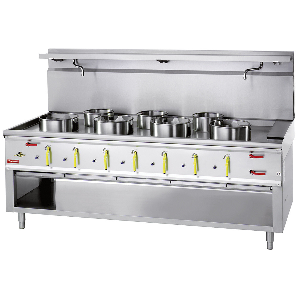 Fourneau wok DIAMOND 7 brûleurs avec rideau d'eau - Professionnel
