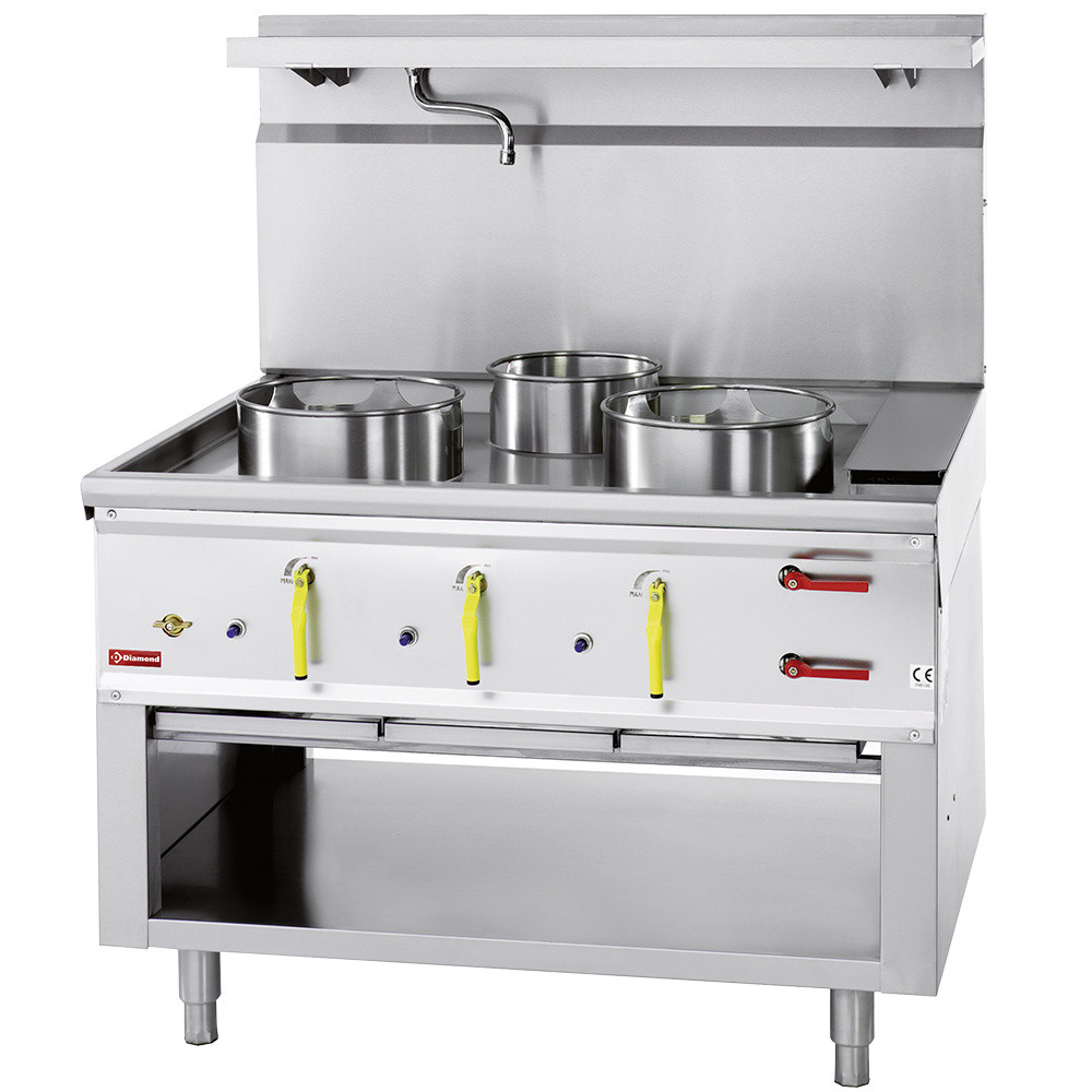 Fourneau wok DIAMOND 3 brûleurs - Rideau d'eau pour refroidissement