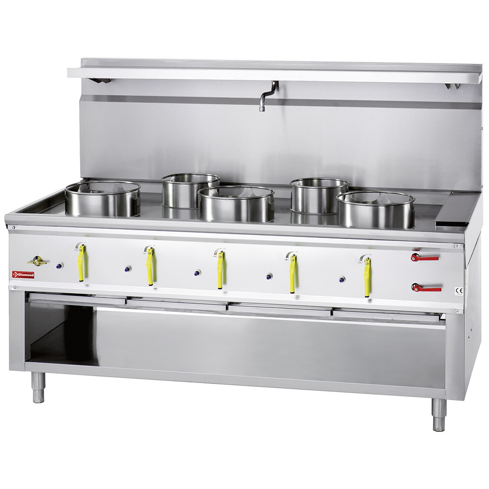 Fourneau wok 5 brûleurs DIAMOND avec rideau d'eau - Cuisine asiatique