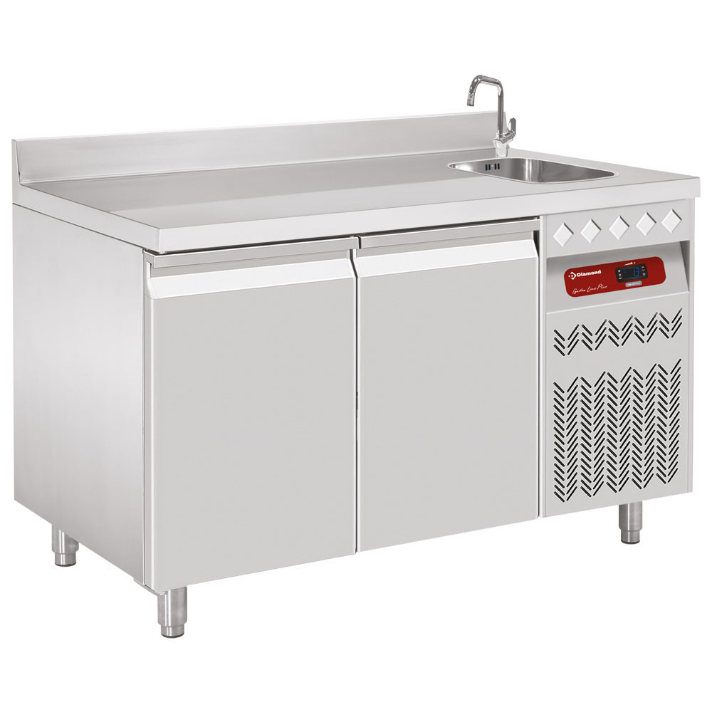 Table réfrigérée murale DIAMOND 260L 2 portes avec évier intégré