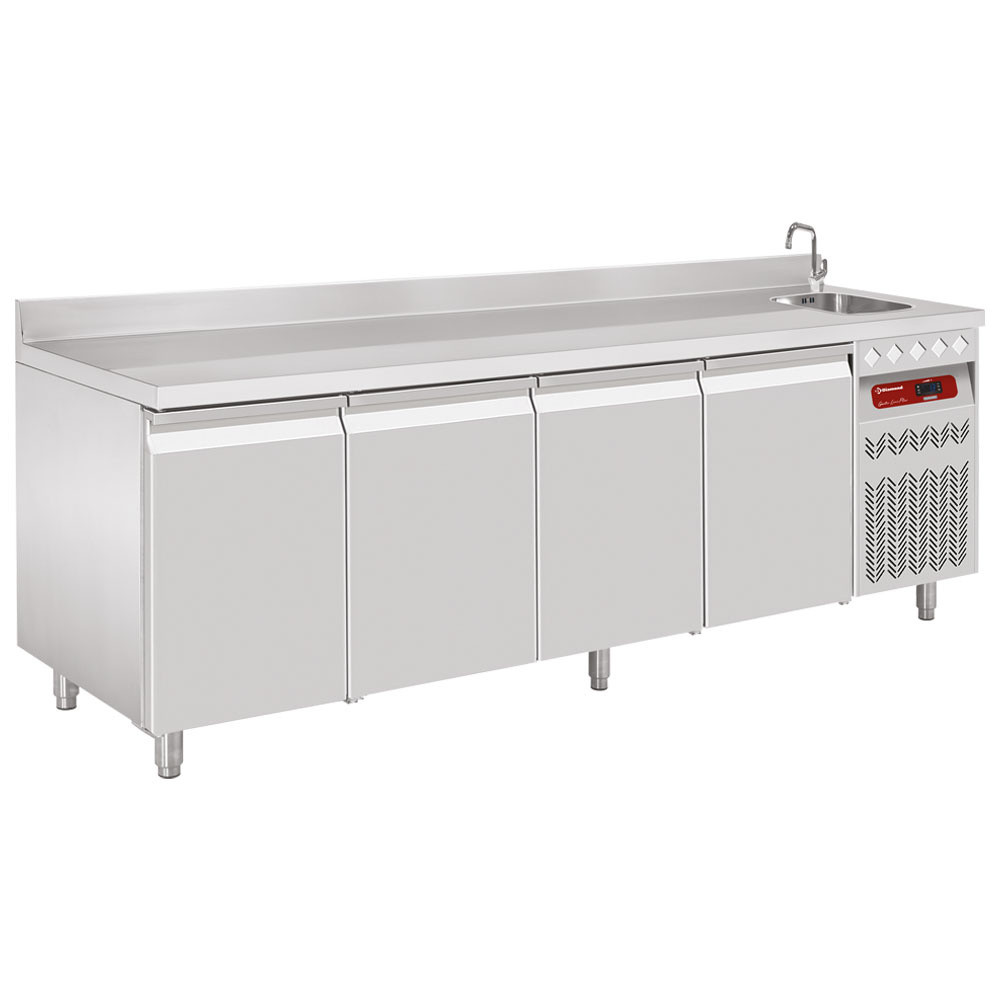 Table frigorifique murale DIAMOND 550L avec évier - 4 portes GN 1/1
