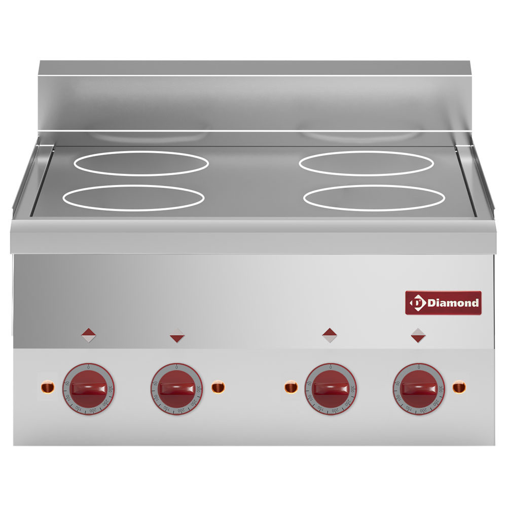 Cuisinière DIAMOND 4 plaques vitrocéramique - 8,6 kW - Top inox