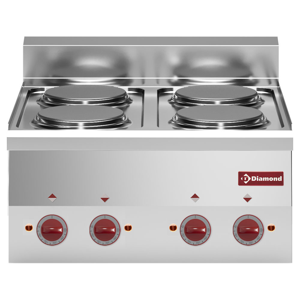 Cuisinière électrique 4 plaques DIAMOND - Top inox professionnel 8 kW
