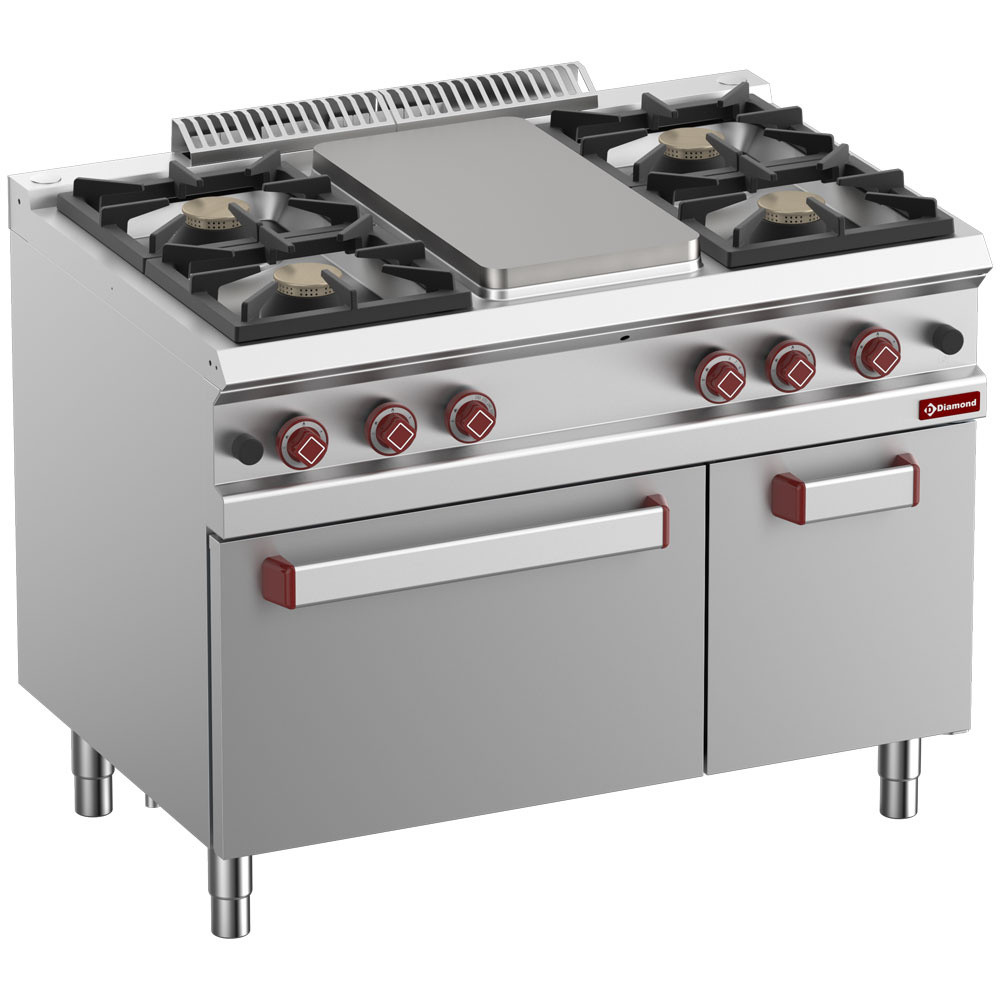 Fourneau gaz DIAMOND 4 brûleurs, four GN 2/1, armoire - Équipement pro