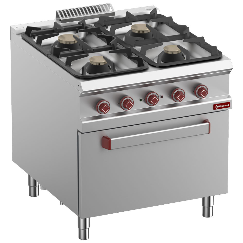 Fourneau 4 feux gaz DIAMOND avec four électrique GN 2/1 - Pro