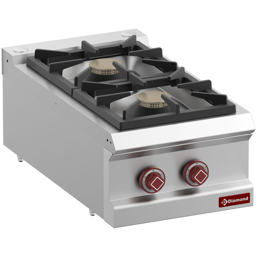 Cuisinière gaz 2 feux vifs DIAMOND - Top professionnel acier inox 304