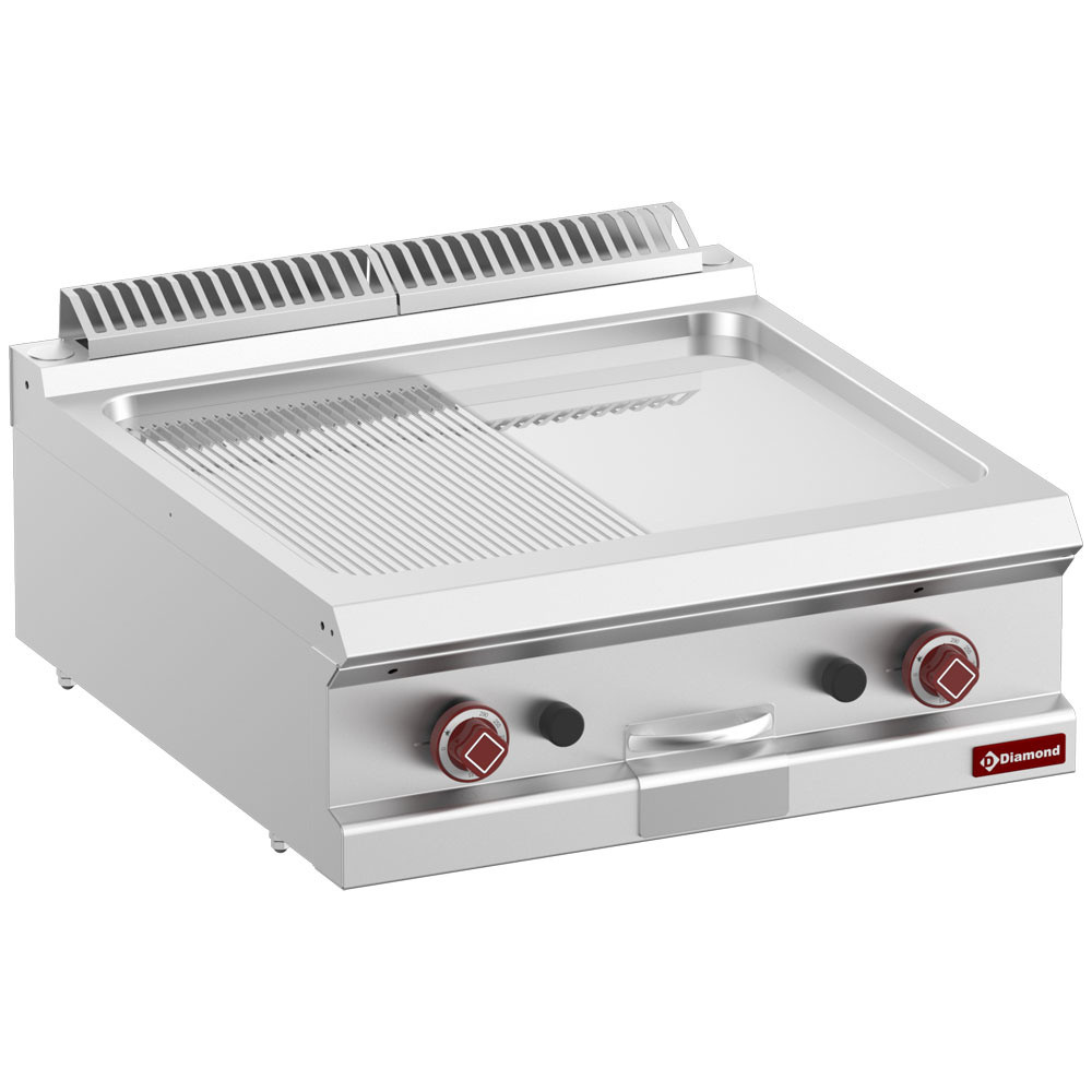 Plaque gaz DIAMOND - Mixte lisse/rainurée chrome dur - Professionnelle