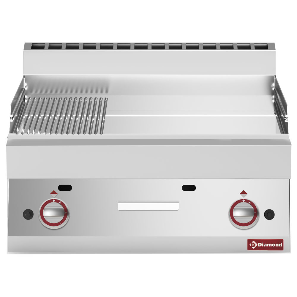 Plaque gaz professionnelle DIAMOND - Surface 2/3 lisse 1/3 rainurée