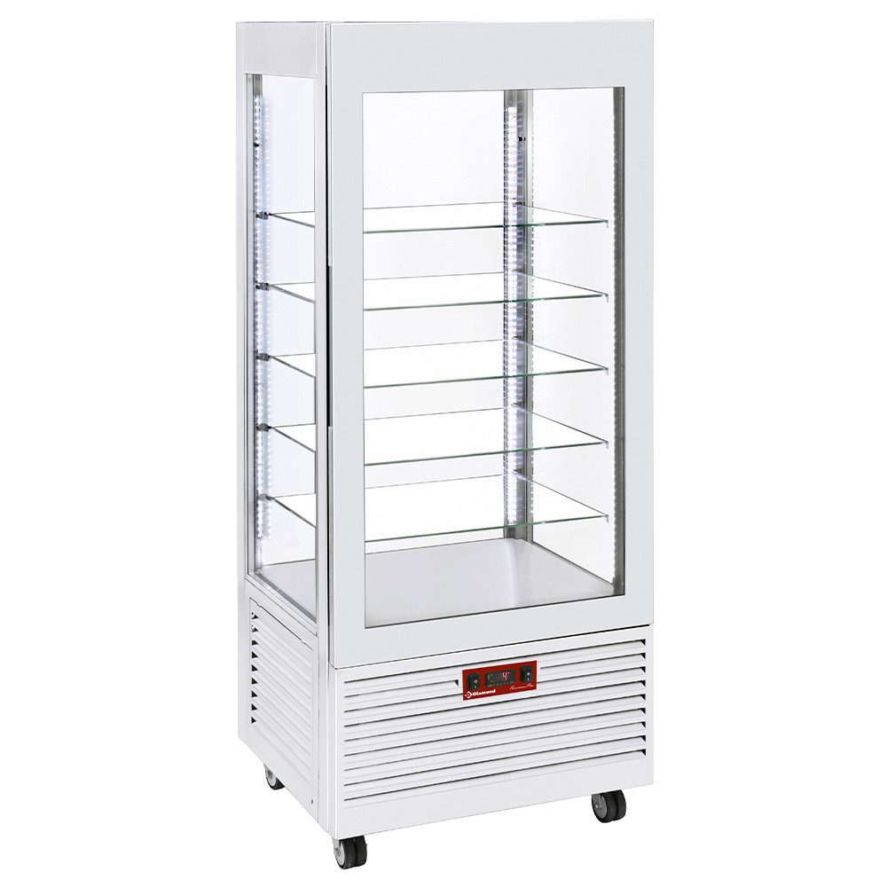 Vitrine réfrigérée 4 faces Diamond - 480L, ventilée, 5 étagères verre