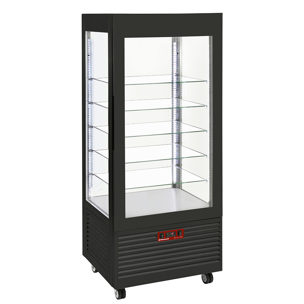 Vitrine réfrigérée Diamond 4 faces, 480L, 5 étagères en verre trempé
