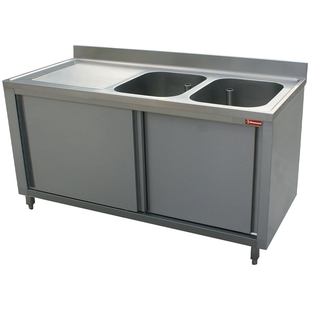 Plonge professionnelle DIAMOND 2 cuves 500x500 - Égouttoir gauche
