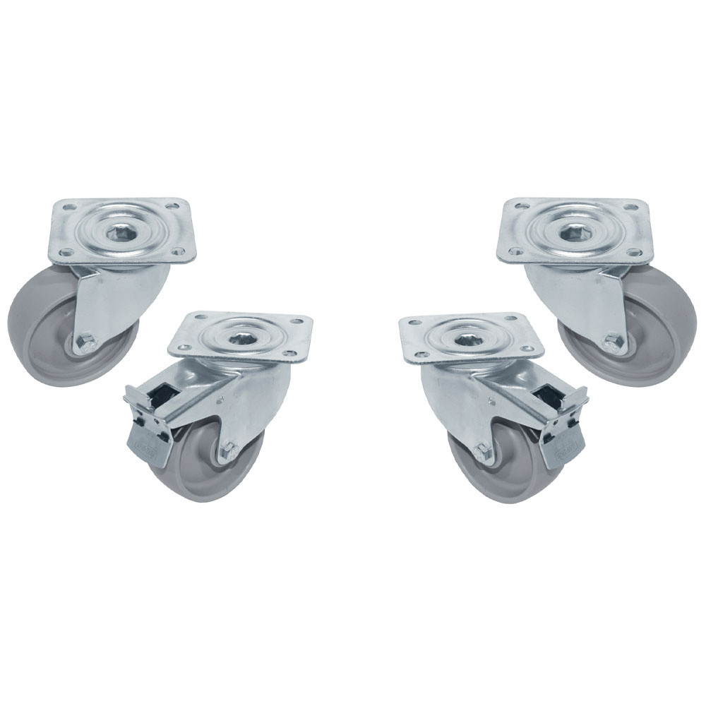 Kit 4 roues Ø100 pivotantes armoires, 2 avec freins - DIAMOND