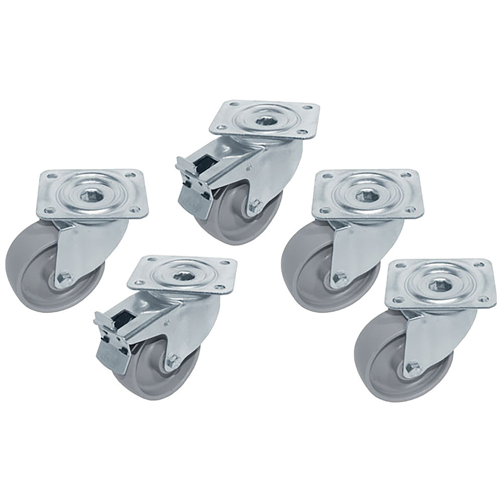 Kit 5 roues inox pivotantes pour tables - 2 avec freins - DIAMOND