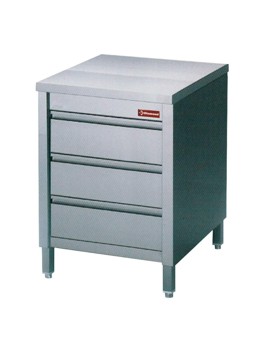 Table sur armoire DIAMOND avec 3 tiroirs GN1/1 - Professionnelle inox