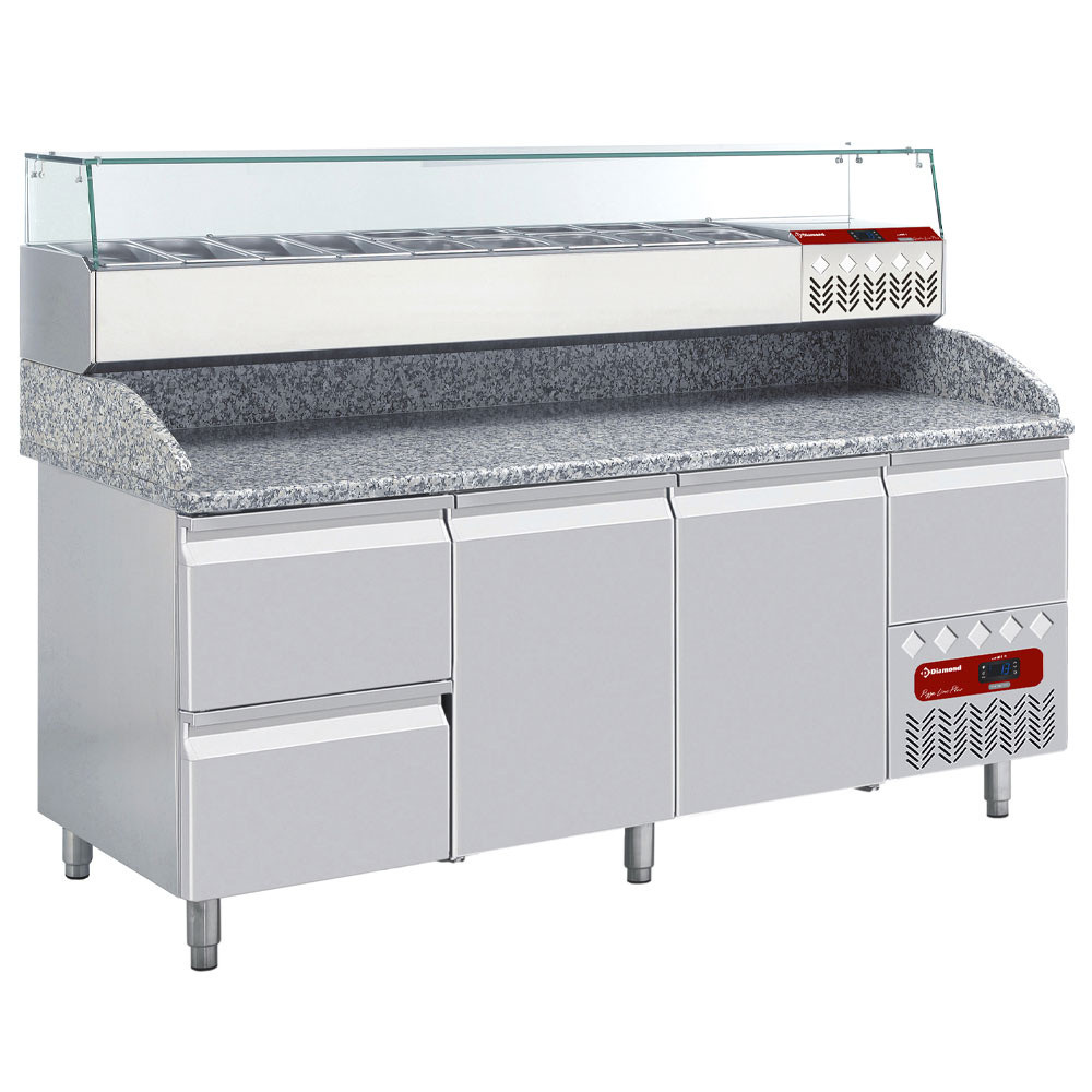 Ensemble table frigo DIAMOND avec structure réfrigérée pour pizzas