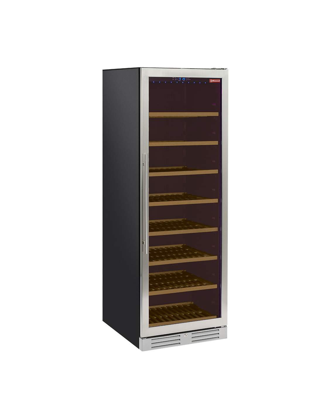 Cave à vins ventilée Diamond 470L - Porte acier inox, 165 bouteilles