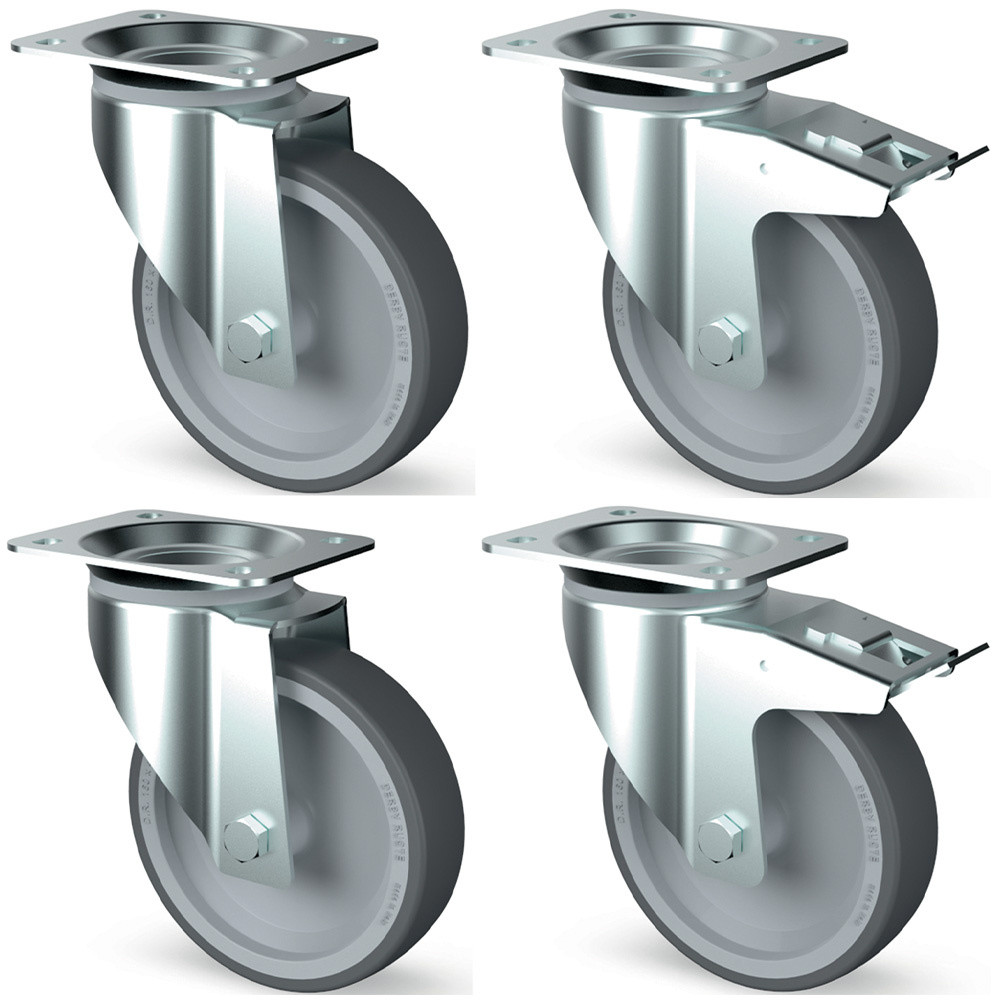 Kit 4 roues inox pivotantes avec 2 freins - DIAMOND