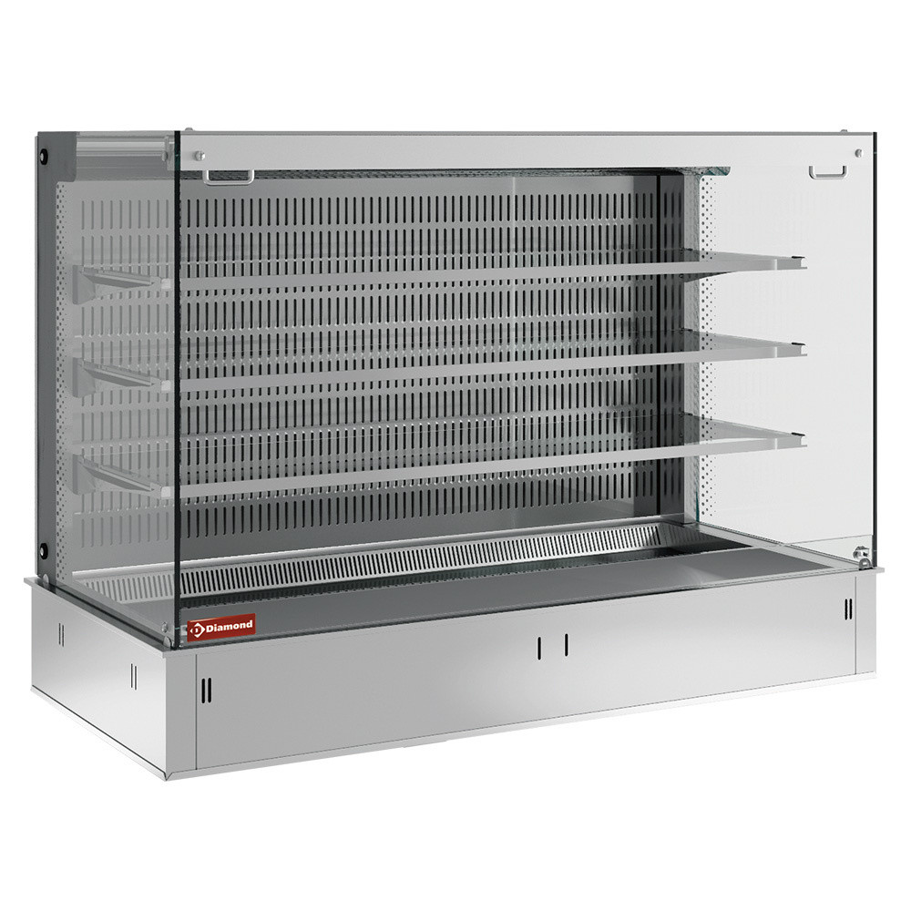 Mural réfrigéré ventilé DIAMOND 3 niveaux avec rideau - Vitrine carrée