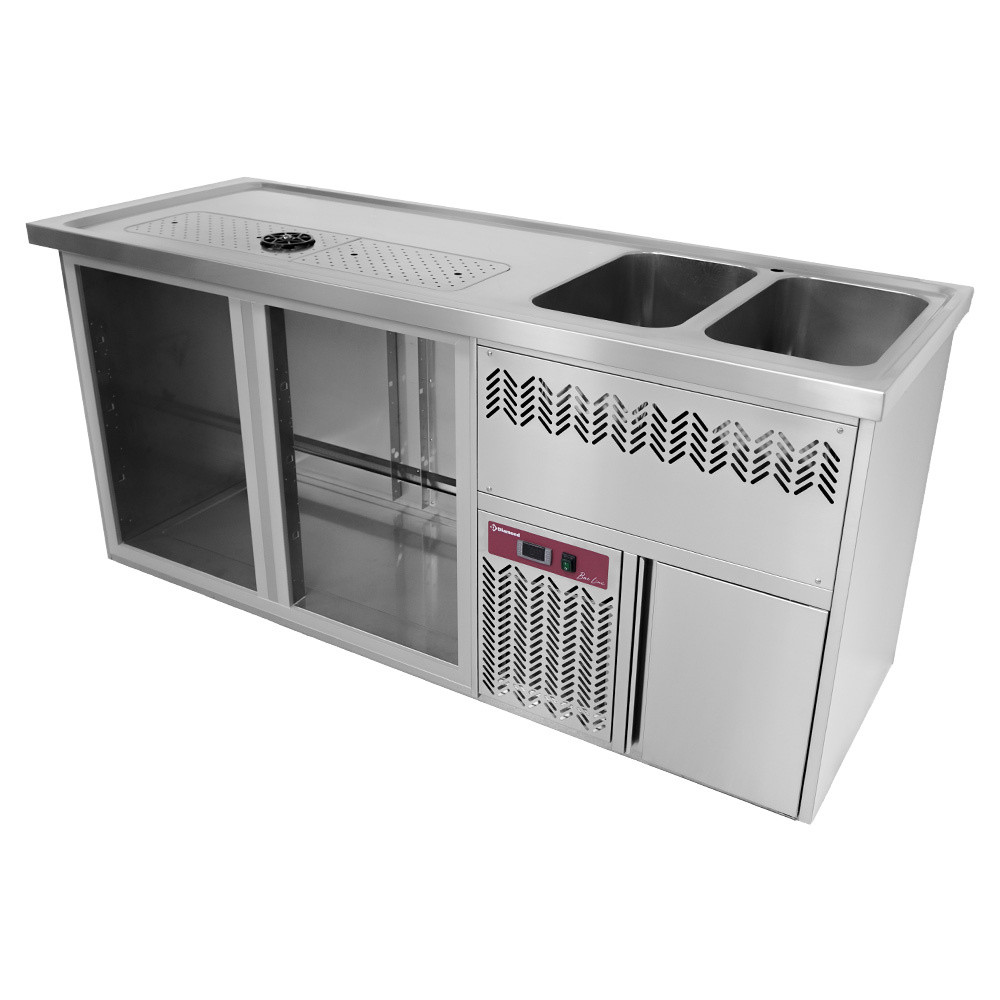 Comptoir bar réfrigéré DIAMOND 2 compartiments + égouttoir + 2 cuves