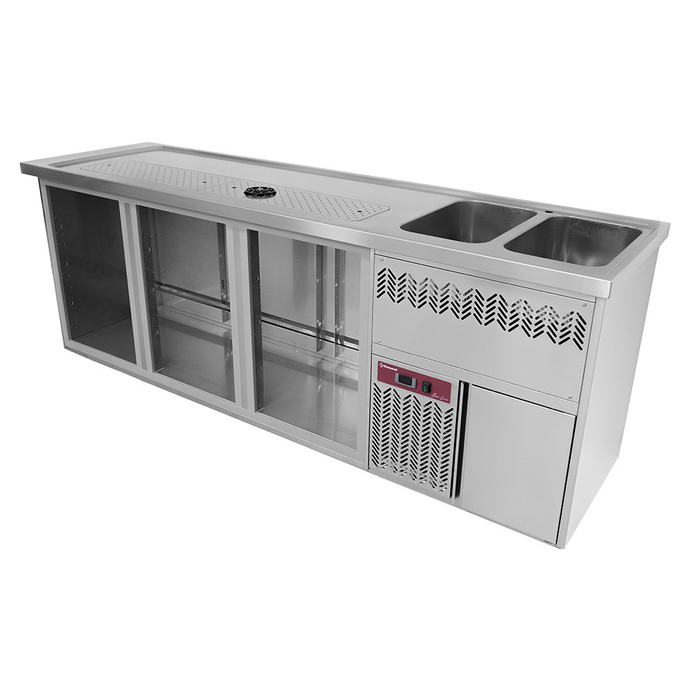 Comptoir bar réfrigéré 3 compartiments Diamond avec égouttoir et cuves