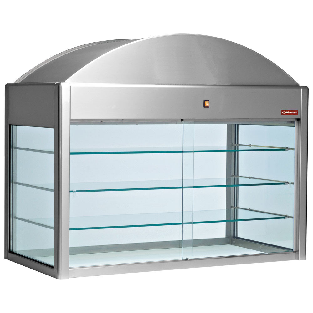 Vitrine neutre DIAMOND avec fond isolant - 3 niveaux, acier inox