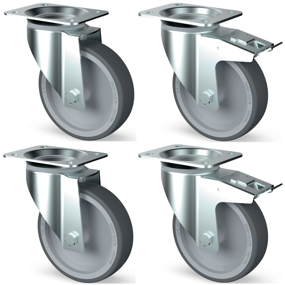 Kit 4 roues inox pivotantes DIAMOND - 2 freins pour équipements HORECA