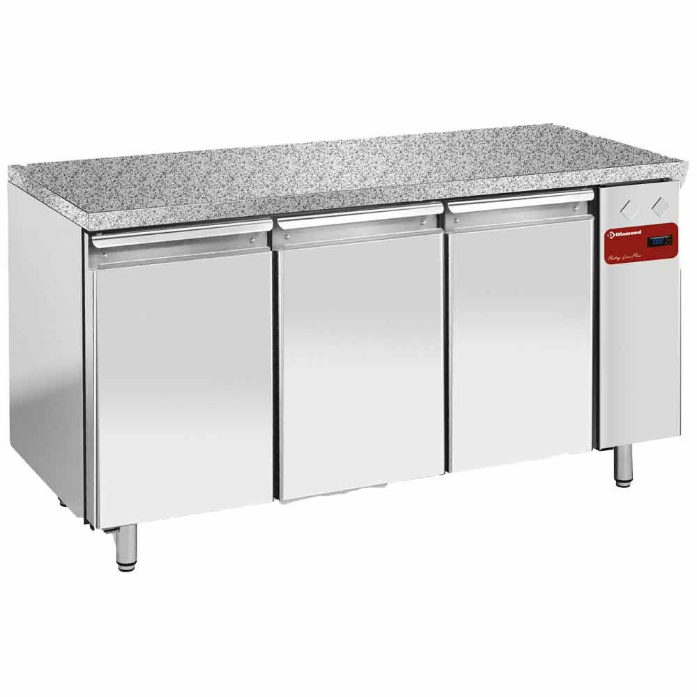 Table frigorifique DIAMOND 3 portes - Plan granit pour bacs EN 600x400