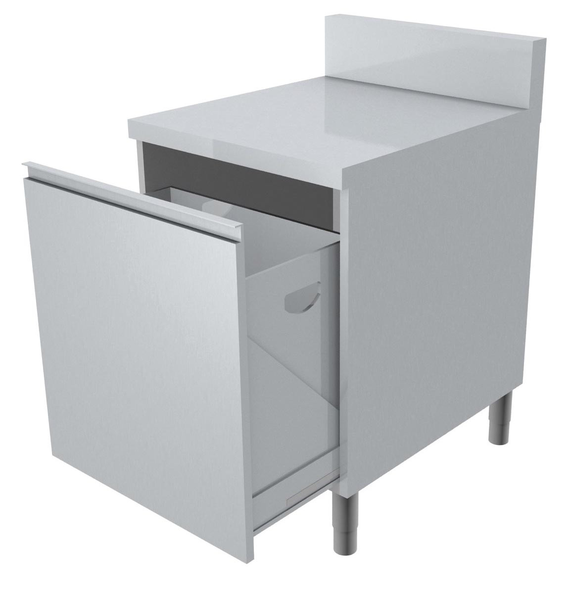 Meuble poubelle inox L2G - Dessus inox 40mm + dosseret 150x50mm