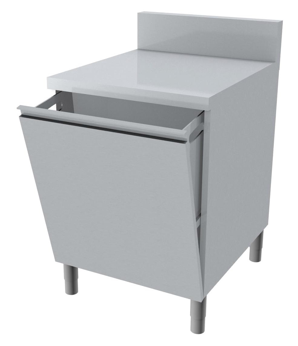 Meuble poubelle inox L2G avec dessus 40mm et dosseret 150x50mm