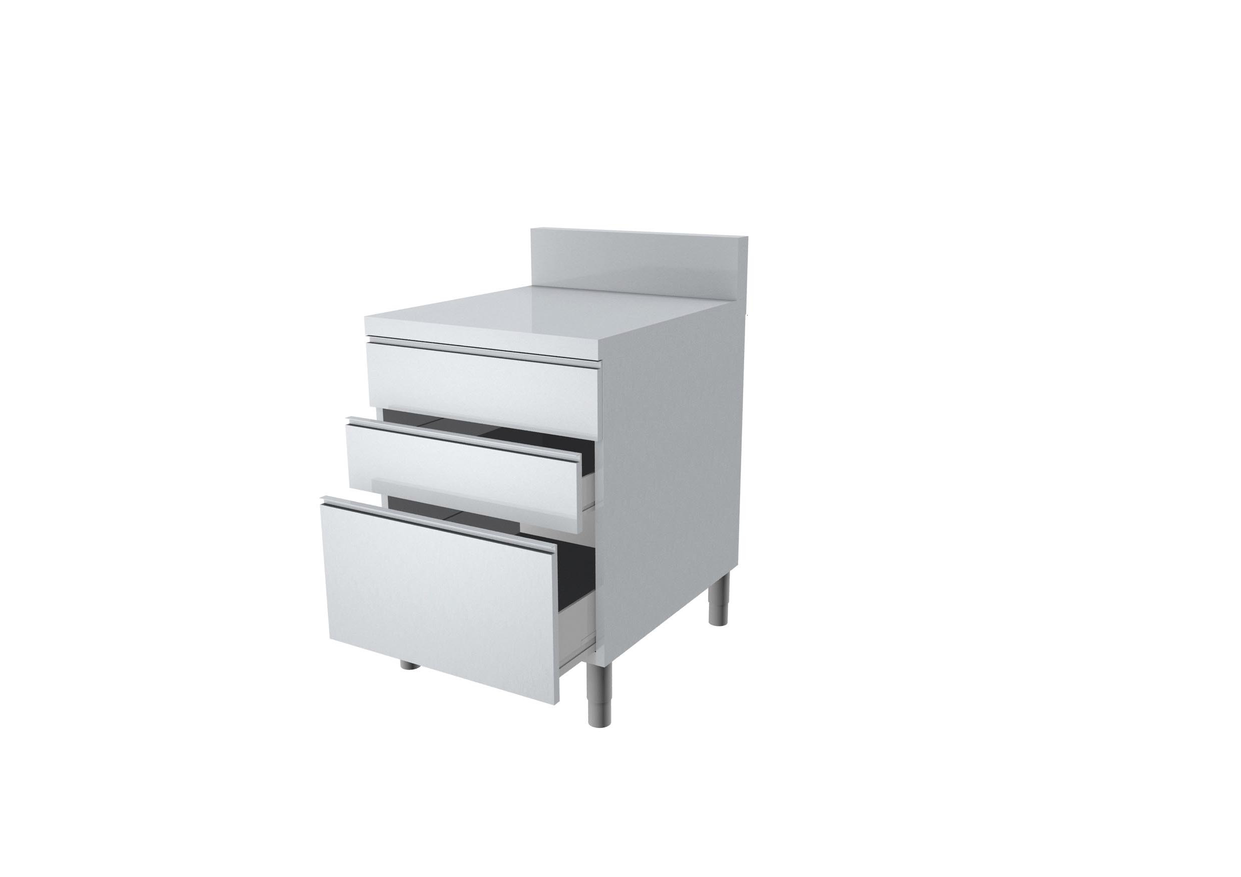 Meuble tiroirs dessus inox + dosseret 150x50mm - L2G professionnel