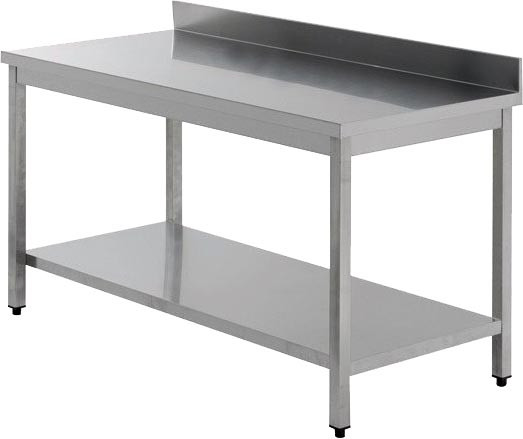 Table Inox Soudée Adossée avec Étagère Basse - Professionnelle L2G