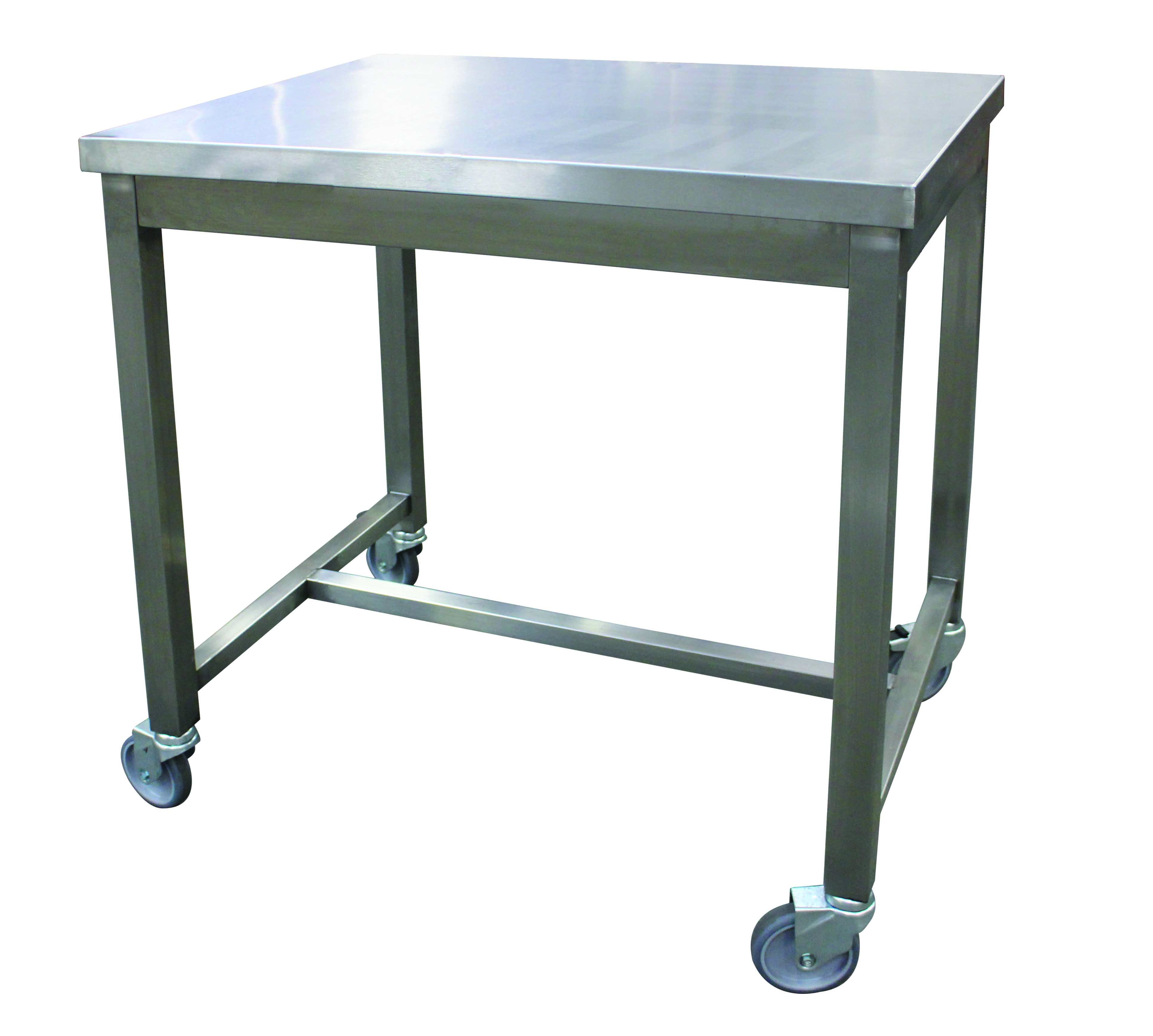 Table de service inox 304 L2G - Plateau mélaminé, roulettes freinées